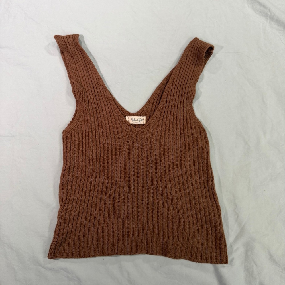 John Galt Brandy Melville Brown Ribbed Knit V-Neck Tank Top Sleeveless Camisole